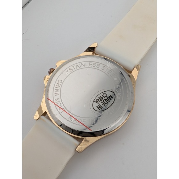 Geneva Watch Women 38mm Gold Case Colorful Dial White Silicone Band- New Battery - Picture 7 of 8